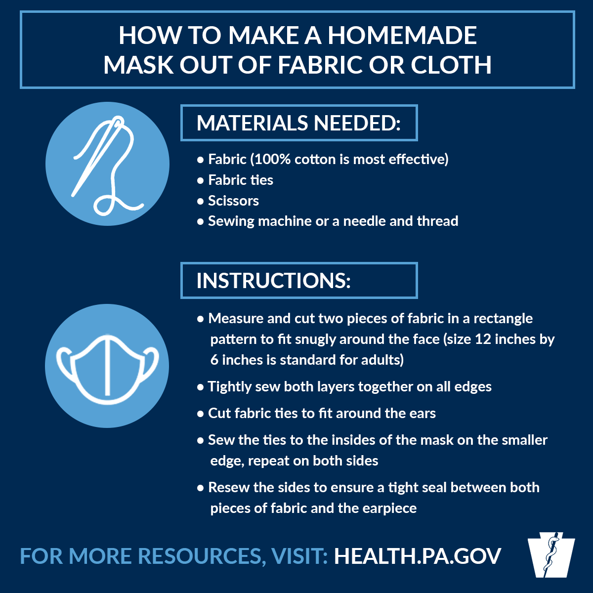 How to make a cloth mask; graphic provided by the PA Dept. of Health