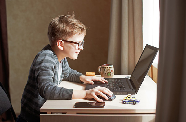 Young male student doing virtual learning at home