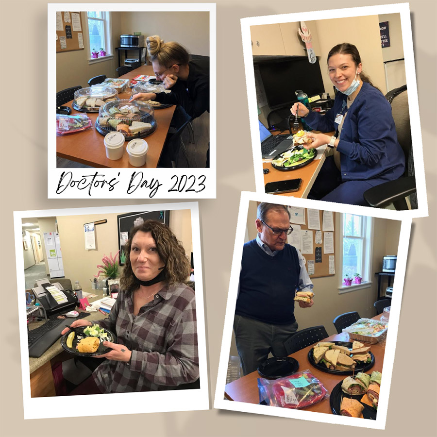 Laurel Health 2023 Doctors' Day Celebration Collage featuring Laurel Health providers smiling and enjoying lunch together