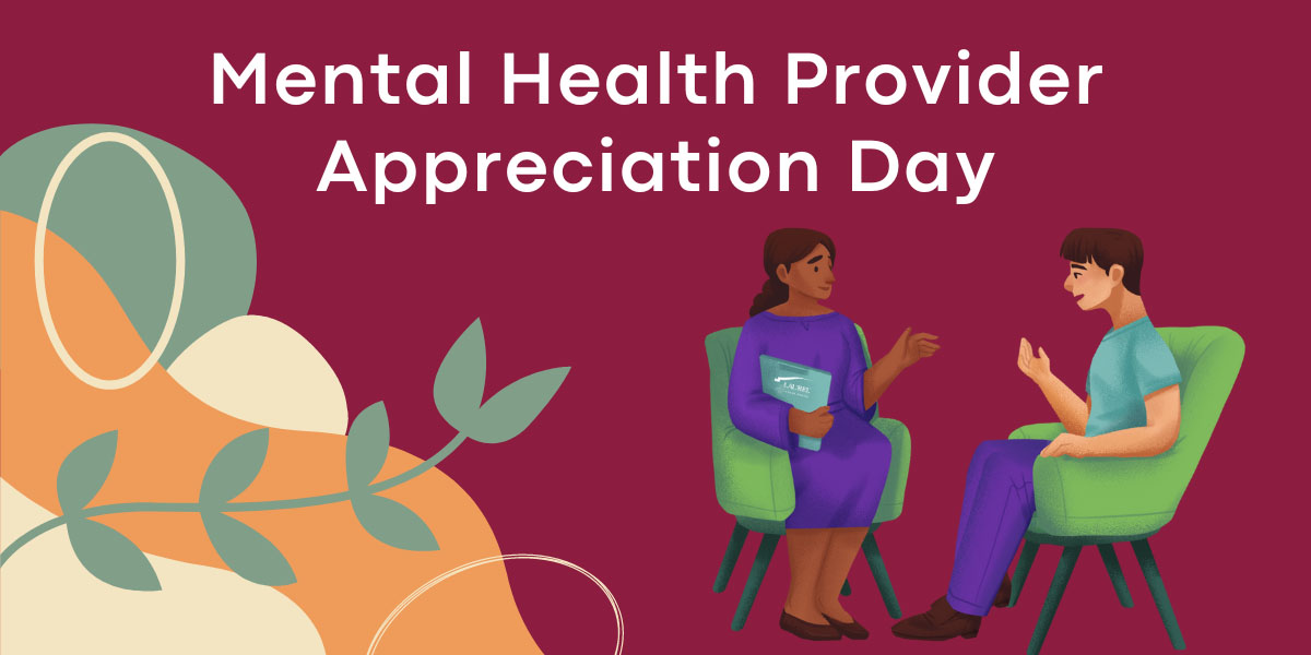 Graphic with Mental Health Counselor and Patient that says Mental Health Provider Appreciation Day