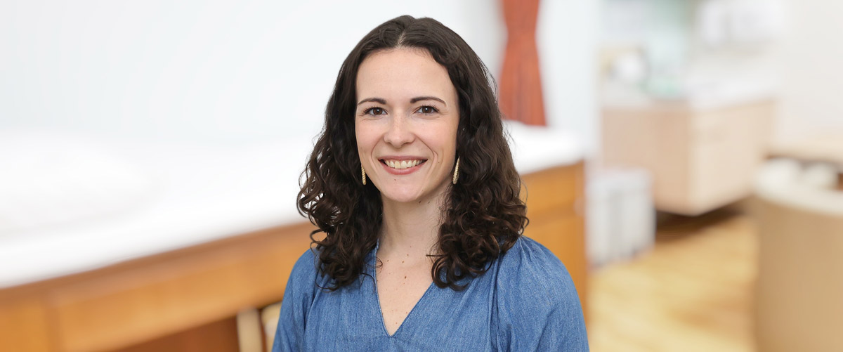 Photo of dietitian Elena Swain standing in a clinical office. Elena provides nutrition counseling and chronic condition management at the Laurel Health Centers in Tioga and Bradford Counties, PA; to make an appointment, call 570-297-3746.