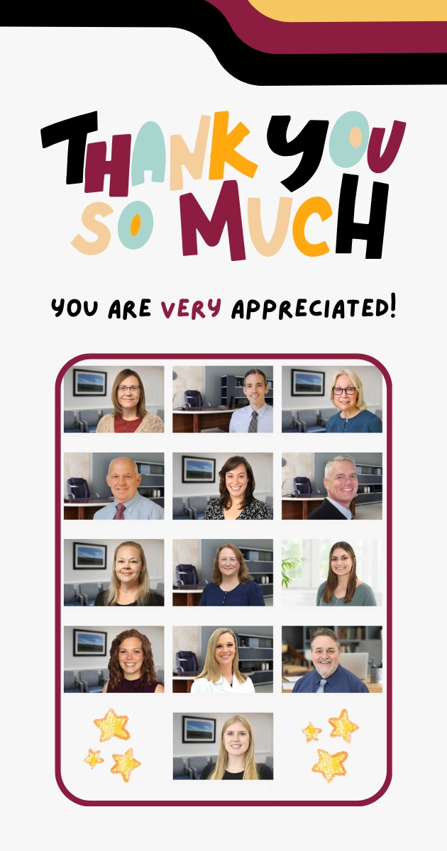 Collage featuring photos of Laurel Behavioral Health's mental health providers that says Thank you so much; you are very appreciated!