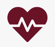 Values: an icon graphic of a heart with a medical heartbeat rhythm line through the middle.